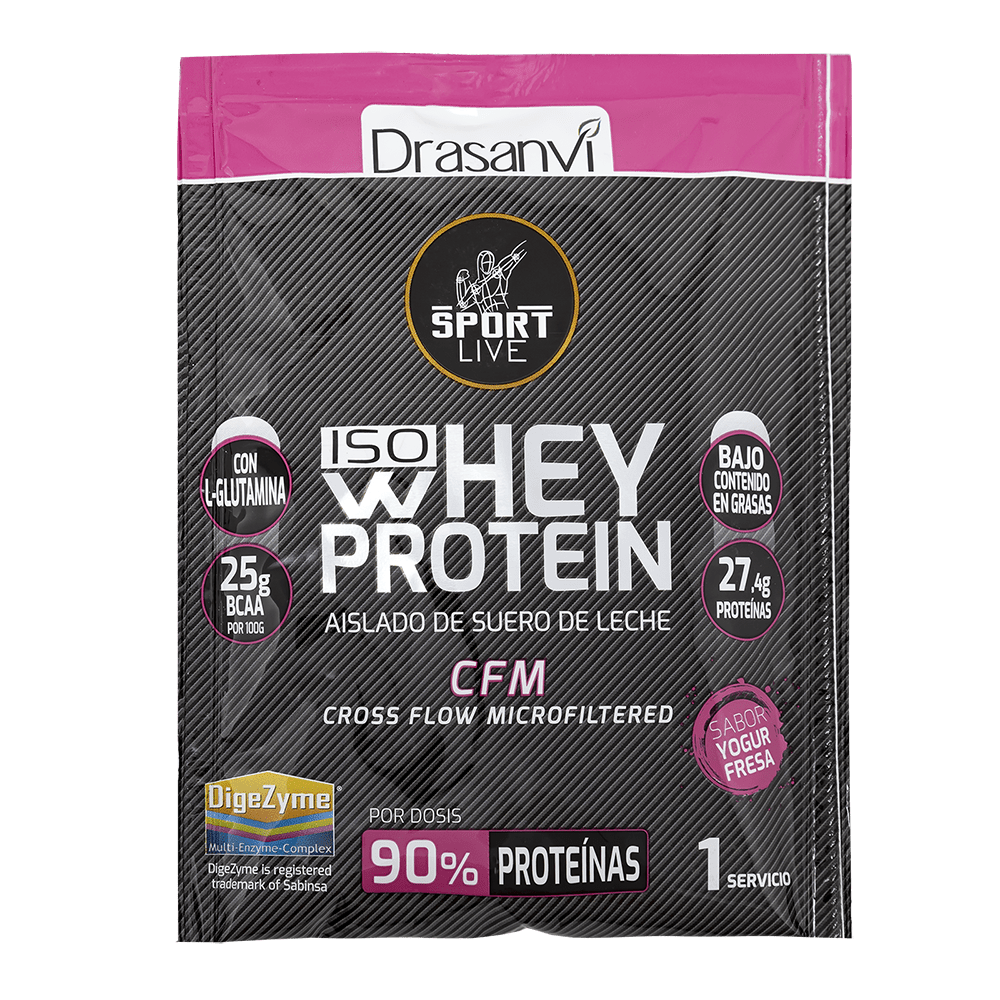 Monodosis Whey Protein Aislado Sabor Yogur Fresa 30 g Sport Live Drasanvi