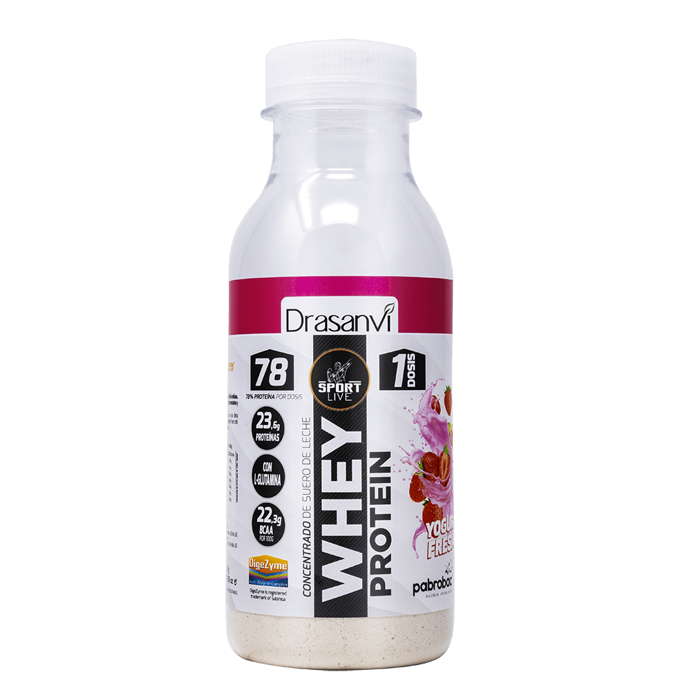 Botella monodosis whey protein concentrado yogur fresa 30 g