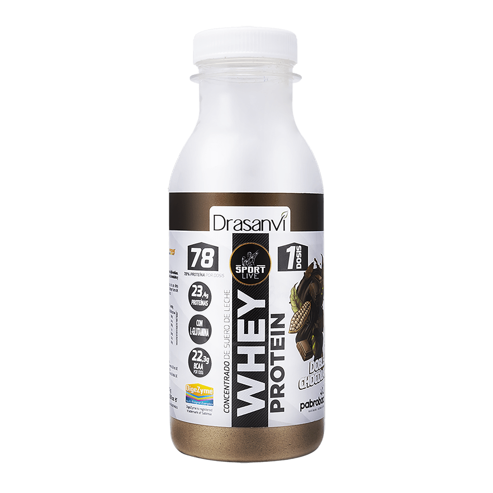 Botella monodosis Whey protein concentrado Doble Chocolate 30 g